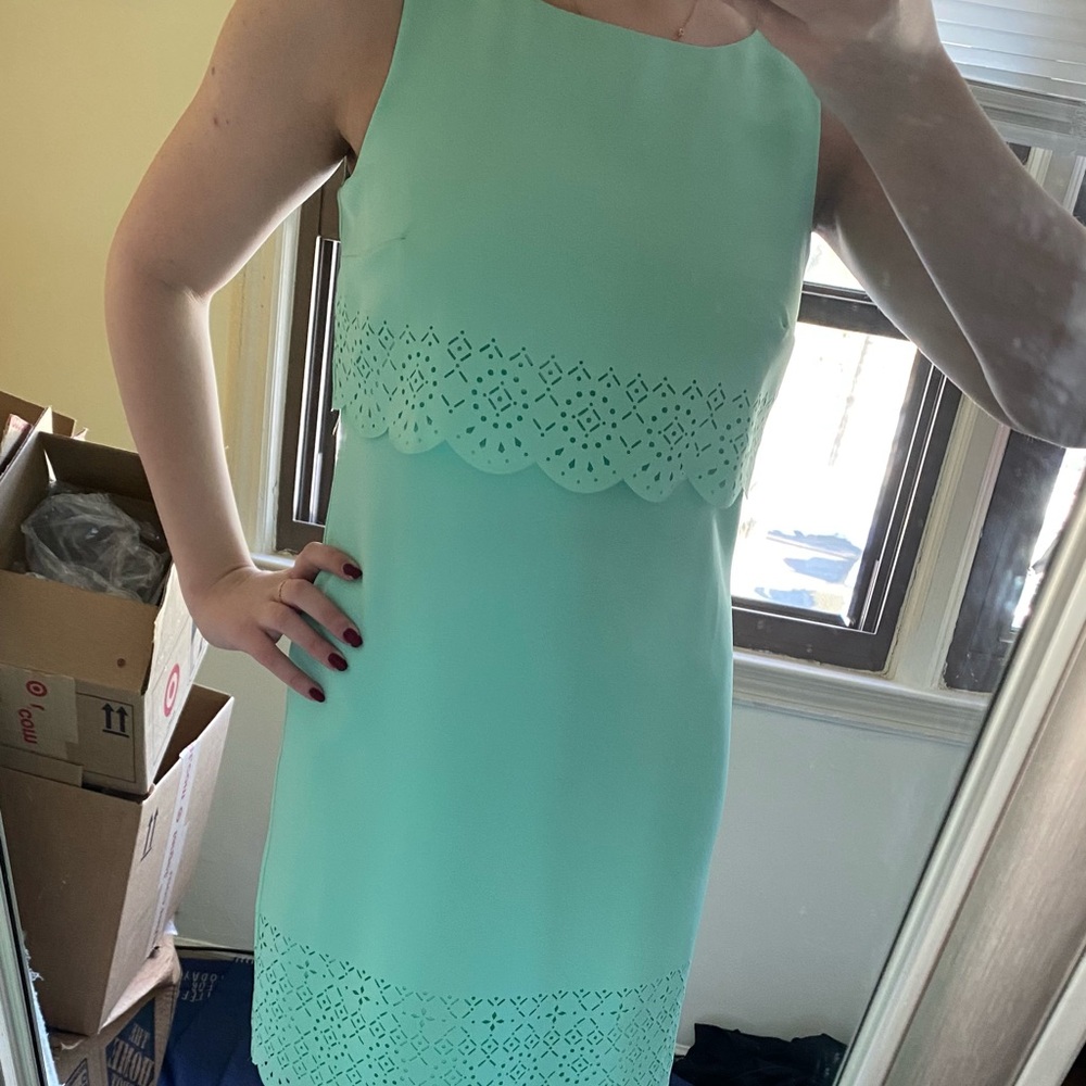 Mint Green White Laser Cut Sheath Dress